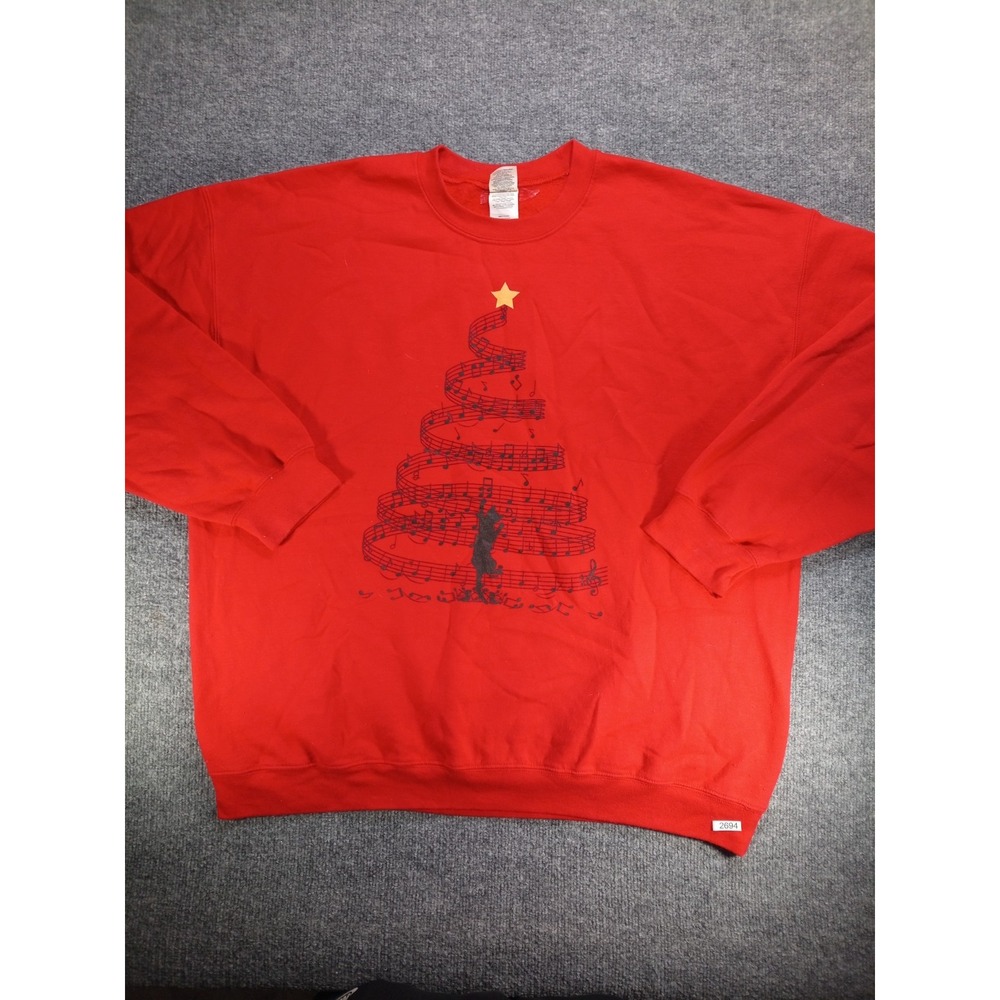 Gildan Heavy Blend Christmas Sweatshirt 2XL Red Musical Notes Tree Holiday Graph